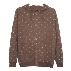 686 Mens Allover Logo Hooded Button Up Fleece Jacket Size L